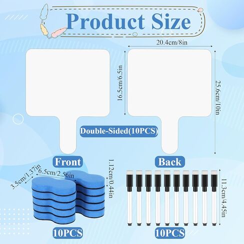 10 Packs Dry Erase Boards with Handle, 8"x10" Double Sided Answer Paddle White Boards with 10 Markers and Erasers Small Dry Erase Whiteboard for Home Classroom Office Writing Board in Saudi Arabia