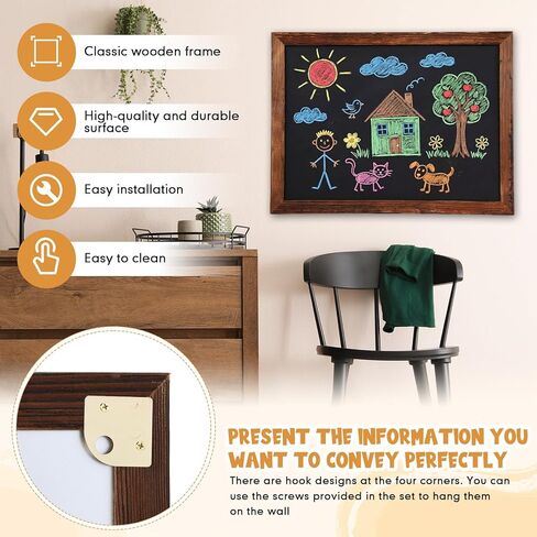 Magnetic Dry Erase Blackboard for Wall, 18" x 24" Solid Wood Frame Wall-Mounted Chalkboard, Decorative Notice Board, Erasable Message Board for School, Office, Home in Kuwait