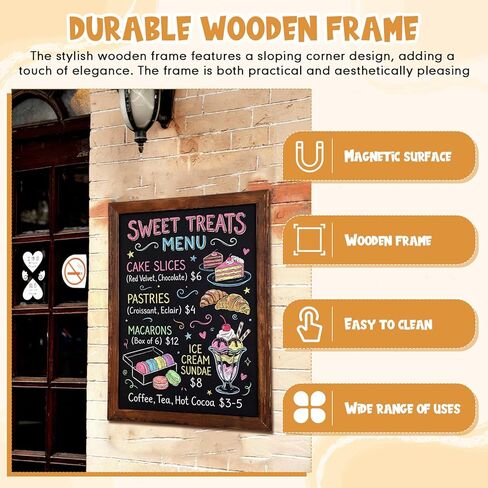 Magnetic Dry Erase Blackboard for Wall, 18" x 24" Solid Wood Frame Wall-Mounted Chalkboard, Decorative Notice Board, Erasable Message Board for School, Office, Home in Kuwait