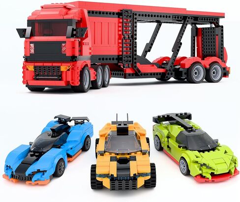 TG BLOCKS Micro Brick Car Transporter with 3 Sports Cars Building Set - Kids Truck Toy with Carrier & Trailer, Gift Idea for Teens 8+ Boys & Girls in Saudi Arabia