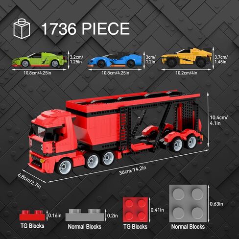 TG BLOCKS Micro Brick Car Transporter with 3 Sports Cars Building Set - Kids Truck Toy with Carrier & Trailer, Gift Idea for Teens 8+ Boys & Girls in Saudi Arabia