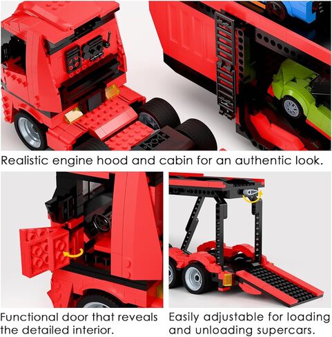 TG BLOCKS Micro Brick Car Transporter with 3 Sports Cars Building Set - Kids Truck Toy with Carrier & Trailer, Gift Idea for Teens 8+ Boys & Girls in Saudi Arabia