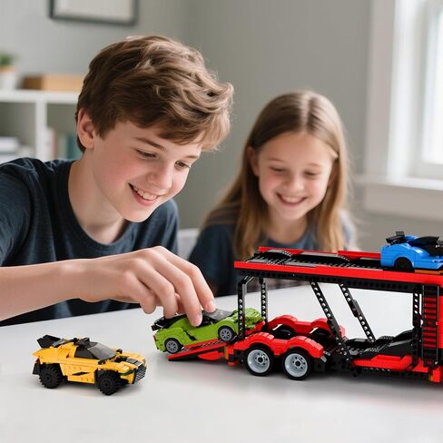 TG BLOCKS Micro Brick Car Transporter with 3 Sports Cars Building Set - Kids Truck Toy with Carrier & Trailer, Gift Idea for Teens 8+ Boys & Girls in Saudi Arabia