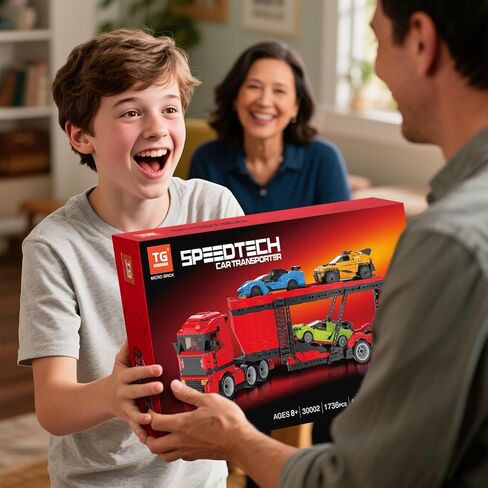 TG BLOCKS Micro Brick Car Transporter with 3 Sports Cars Building Set - Kids Truck Toy with Carrier & Trailer, Gift Idea for Teens 8+ Boys & Girls in Saudi Arabia