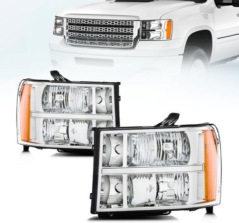Headlight Assembly For 2007-2013 Gmc Sierra 1500/20007-2014 Gmc Sierra 2500, 3500, Driver & Passenger Side, Chrome Housing, Driver & Passenger Side, Chrome Housing (No Bulbs) in Saudi Arabia