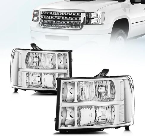 Headlight Assembly For 2007-2013 Gmc Sierra 1500/20007-2014 Gmc Sierra 2500, 3500, Driver & Passenger Side, Chrome Housing, Driver & Passenger Side, Chrome Housing (No Bulbs) in Kuwait