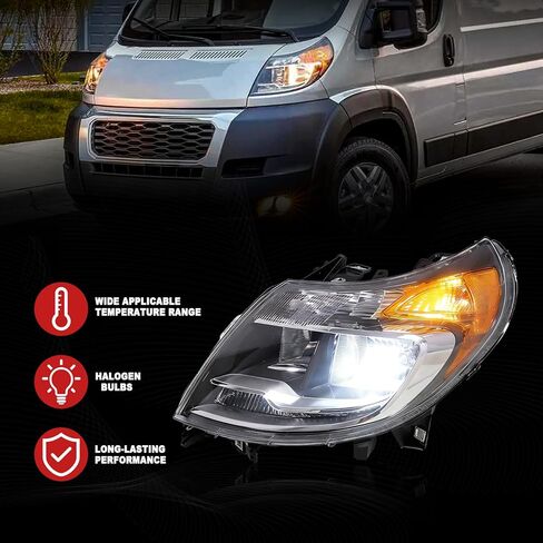 Priprilod 6 Pins Halogen Headlight Left Driver Side Compatible with Dodge Ram ProMaster 1500 2500 3500 Cargo Van 2014-2022, w/DRL, 68154589AL 68154589AK 68154589AI, CH2502291 in Kuwait