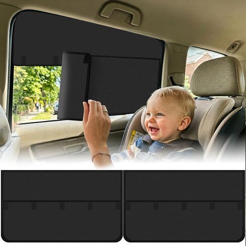 Wolfcar Car Window Shades for Baby, 2 in 1 Magnetic Sun Shade for Rear Side Windows with Hook-and-Loop – Full Sun & UV Protection, Car Curtains for Back Seat Napping & Breastfeeding Privacy, 2 Pcs in Saudi Arabia
