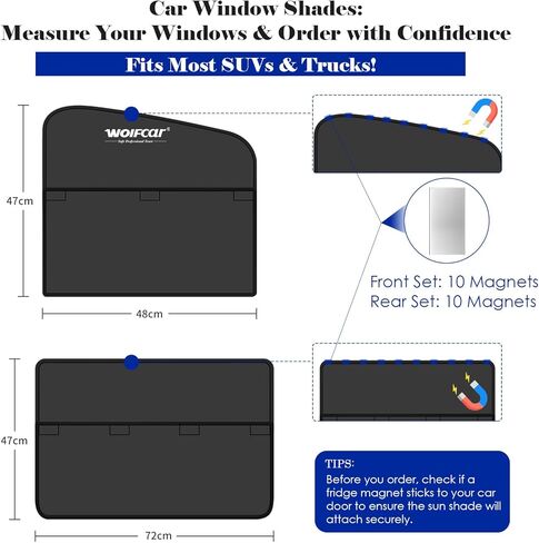 Wolfcar Car Window Shades for Baby, 2 in 1 Magnetic Sun Shade for Rear Side Windows with Hook-and-Loop – Full Sun & UV Protection, Car Curtains for Back Seat Napping & Breastfeeding Privacy, 2 Pcs in Saudi Arabia
