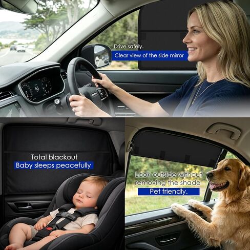 Wolfcar Car Window Shades for Baby, 2 in 1 Magnetic Sun Shade for Rear Side Windows with Hook-and-Loop – Full Sun & UV Protection, Car Curtains for Back Seat Napping & Breastfeeding Privacy, 2 Pcs in Saudi Arabia