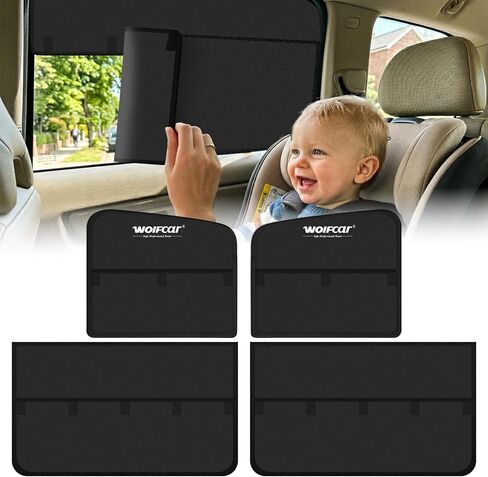 Wolfcar Car Window Shades for Baby, 2 in 1 Magnetic Sun Shade for Rear Side Windows with Hook-and-Loop – Full Sun & UV Protection, Car Curtains for Back Seat Napping & Breastfeeding Privacy, 2 Pcs in Saudi Arabia