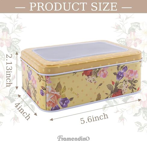 Framendino, 6 Pack Metal Rectangular Tin Boxes Containers Floral Tinplate Organizer With Clear Window for Jewelry Storage Case in Kuwait
