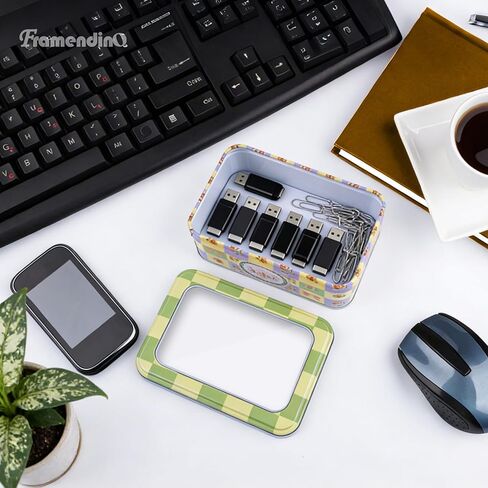 Framendino, 6 Pack Metal Rectangular Tin Boxes Containers Floral Tinplate Organizer With Clear Window for Jewelry Storage Case in Kuwait