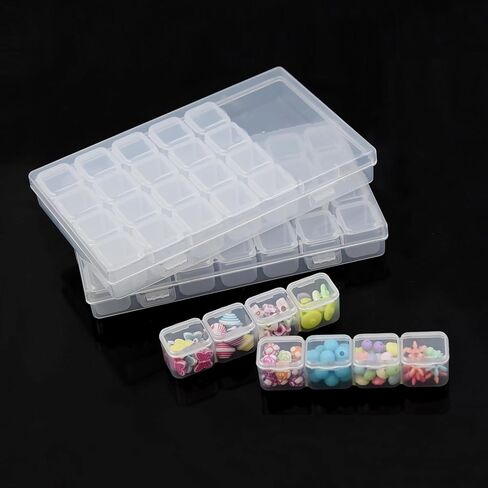 2Pcs 28 Grids Bead Storage Containers Diamond Painting Organizer Bead Box Diamond Art Accessories Organizer with 80pcs Label Stickers in Kuwait