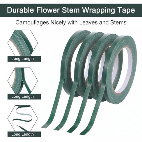 4 Rolls Green Floral Tape, 1/4 Inch Adhesive Flower Stem Wrap Tape for Bouquet, Waterproof Flower Arrangement Florist Tapes for Flowers Wedding Binding Arranging DIY Crafts (33yd/Roll) in Saudi Arabia