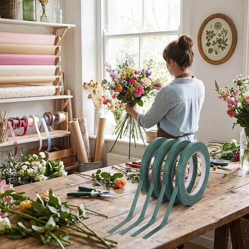 4 Rolls Green Floral Tape, 1/4 Inch Adhesive Flower Stem Wrap Tape for Bouquet, Waterproof Flower Arrangement Florist Tapes for Flowers Wedding Binding Arranging DIY Crafts (33yd/Roll) in Saudi Arabia