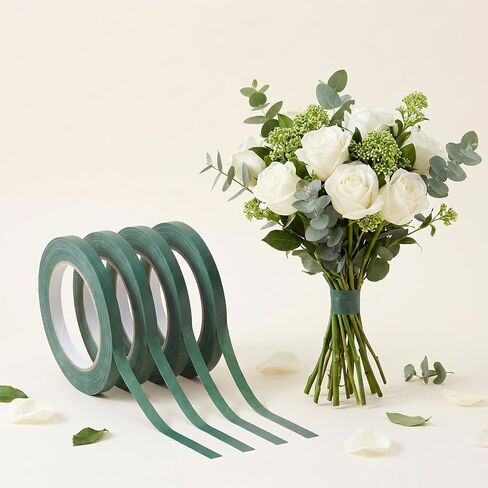 4 Rolls Green Floral Tape, 1/4 Inch Adhesive Flower Stem Wrap Tape for Bouquet, Waterproof Flower Arrangement Florist Tapes for Flowers Wedding Binding Arranging DIY Crafts (33yd/Roll) in Saudi Arabia