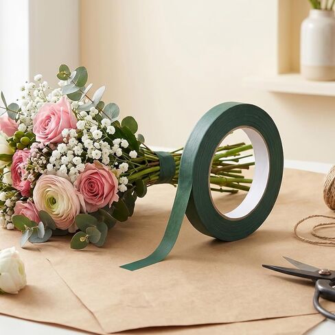 4 Rolls Green Floral Tape, 1/4 Inch Adhesive Flower Stem Wrap Tape for Bouquet, Waterproof Flower Arrangement Florist Tapes for Flowers Wedding Binding Arranging DIY Crafts (33yd/Roll) in Saudi Arabia
