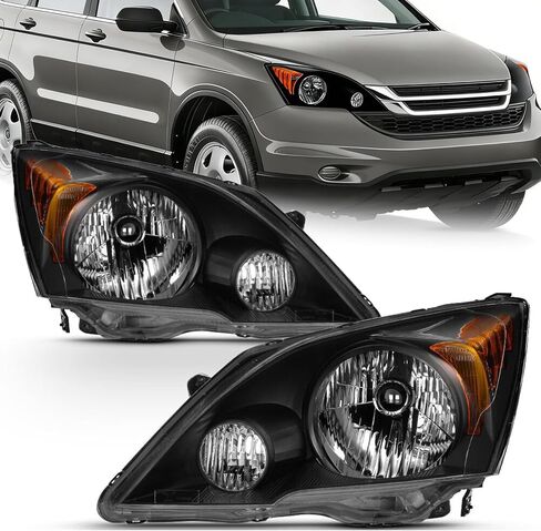 2 قطعة مجموعة المصابيح الأمامية متوافقة مع المصابيح الأمامية Honda CRV CR-V 2007-2011 للسائق جانب الركاب، غطاء كروم زاوية كهرمانية in Kuwait