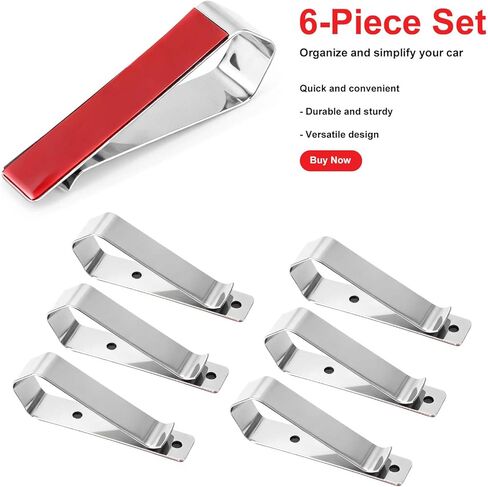 6pcs Stainless Steel Car Visor Clips, Sun Visor Clip DIY Mounting Kit Garage Door Opener Remote Clip Strong Hold Accessory for Cars Home Office Use in Kuwait