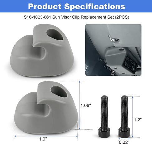 2-Pack Interior Sun Visor Mounting Clips Gray Bone Compatible with Select Peterbilt Kenworth Heavy Duty Trucks Replaces S16-1023-661 in Kuwait