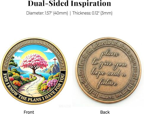 Jeremiah 29:11 Christian Challenge Coin - Inspirational Pocket Hug Token for Hope, Faith & Encouragement, Christian Gift for Men Women, Bible Verse Keepsake for Graduation, Baptism & Difficult Times in Saudi Arabia