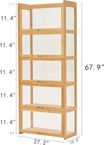 5-Tier Display Cabinet Bamboo with Acrylic Glass Door Curio Display Case for Collectibles Toy Organizers Rack & Display Shelf Kids Bookshelf for Home, Office, Playroom, Living Room（Nature） in Kuwait