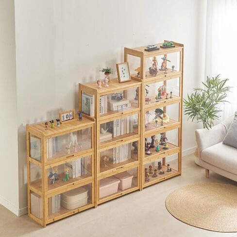 5-Tier Display Cabinet Bamboo with Acrylic Glass Door Curio Display Case for Collectibles Toy Organizers Rack & Display Shelf Kids Bookshelf for Home, Office, Playroom, Living Room（Nature） in Kuwait
