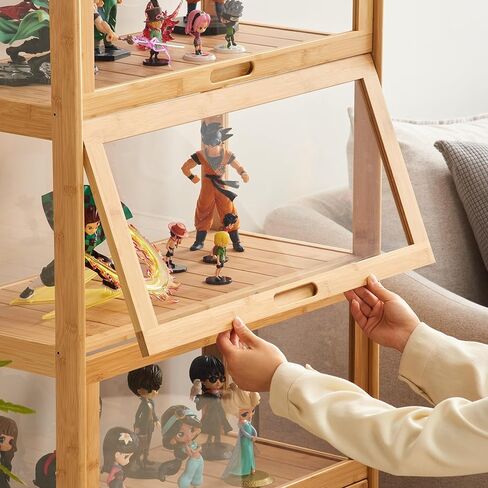 5-Tier Display Cabinet Bamboo with Acrylic Glass Door Curio Display Case for Collectibles Toy Organizers Rack & Display Shelf Kids Bookshelf for Home, Office, Playroom, Living Room（Nature） in Kuwait