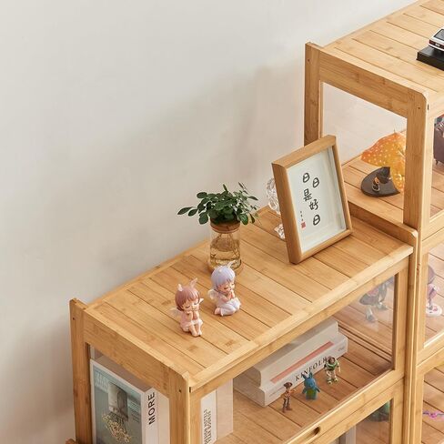5-Tier Display Cabinet Bamboo with Acrylic Glass Door Curio Display Case for Collectibles Toy Organizers Rack & Display Shelf Kids Bookshelf for Home, Office, Playroom, Living Room（Nature） in Kuwait