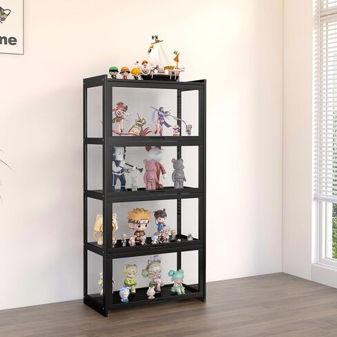 5-Tier Display Cabinet Bamboo with Acrylic Glass Door Curio Display Case for Collectibles Toy Organizers Rack & Display Shelf Kids Bookshelf for Home, Office, Playroom, Living Room（Nature） in Saudi Arabia