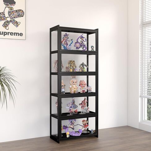 5-Tier Display Cabinet Bamboo with Acrylic Glass Door Curio Display Case for Collectibles Toy Organizers Rack & Display Shelf Kids Bookshelf for Home, Office, Playroom, Living Room（Nature） in Kuwait