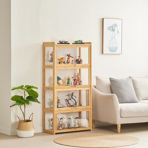 5-Tier Display Cabinet Bamboo with Acrylic Glass Door Curio Display Case for Collectibles Toy Organizers Rack & Display Shelf Kids Bookshelf for Home, Office, Playroom, Living Room（Nature） in Kuwait