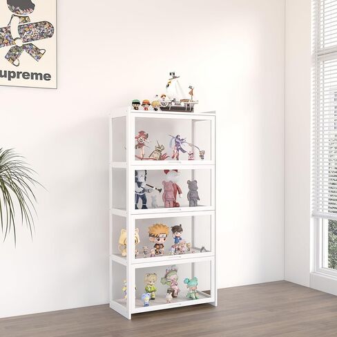 5-Tier Display Cabinet Bamboo with Acrylic Glass Door Curio Display Case for Collectibles Toy Organizers Rack & Display Shelf Kids Bookshelf for Home, Office, Playroom, Living Room（Nature） in Kuwait