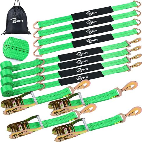 Trekassy Car Tie Down Straps for Trailers Heavy Duty, 2" x 114" Adjustable Ratchet Straps with Snap Hooks, 10,000 lbs Break Strength, (4) 36" Axle Straps, Use for Car, Truck, UTV Transport in Kuwait