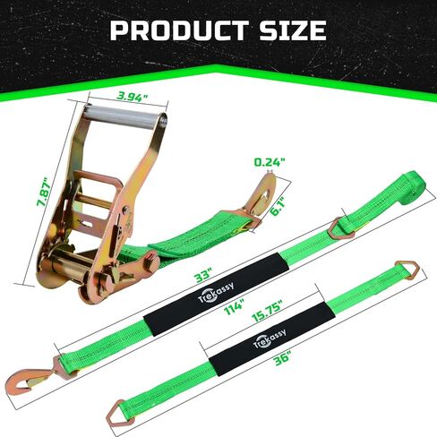 Trekassy Car Tie Down Straps for Trailers Heavy Duty, 2" x 114" Adjustable Ratchet Straps with Snap Hooks, 10,000 lbs Break Strength, (4) 36" Axle Straps, Use for Car, Truck, UTV Transport in Kuwait
