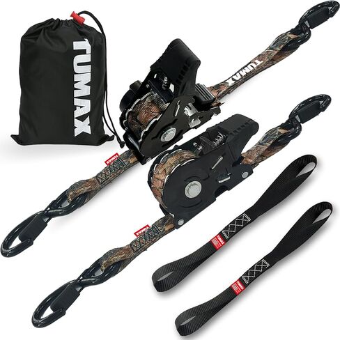 2-Pack Retractable Ratchet Tie Down Straps, 1" x 10ft with Soft Loops & S-Hooks, 1500lbs Break Strength Self-Retracting Cargo Straps for Truck, Trailer, Motorcycle, ATV, Kayak (Black) in Saudi Arabia