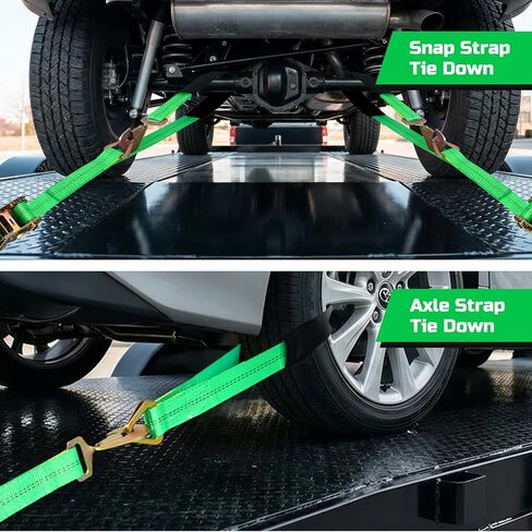 Trekassy Car Tie Down Straps for Trailers Heavy Duty, 2" x 114" Adjustable Ratchet Straps with Snap Hooks, 10,000 lbs Break Strength, (4) 36" Axle Straps, Use for Car, Truck, UTV Transport in Kuwait