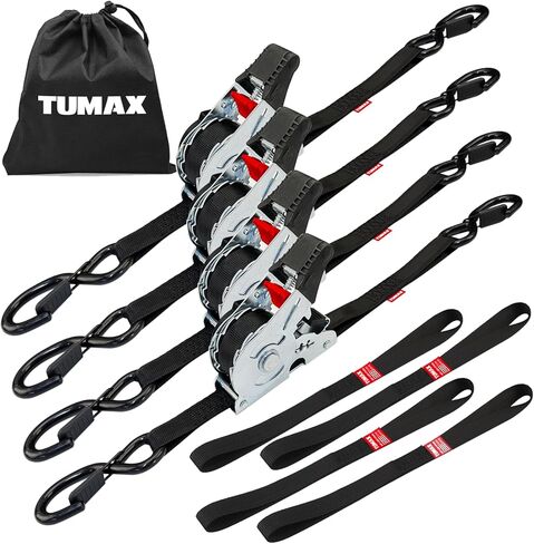 2-Pack Retractable Ratchet Tie Down Straps, 1" x 10ft with Soft Loops & S-Hooks, 1500lbs Break Strength Self-Retracting Cargo Straps for Truck, Trailer, Motorcycle, ATV, Kayak (Black) in Saudi Arabia