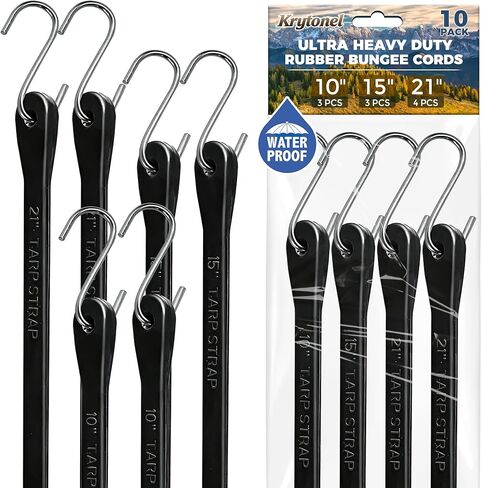 10 Pack Heavy Duty Bungee Cords with Hooks, Assorted 10" 15" 21" Rubber Straps, Elastic Tie Downs for Outdoor, Tarp, Cargo, Luggage, Motorcycle in Saudi Arabia
