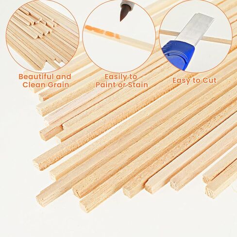 50 PCS Wooden Dowel Rods for Crafts, 1/8" X 12" Craft Wood Sticks Hardwood Unfinished Square Dowel Wood Sticks 1/8 Square Wooden Dowels for Art Crafts, Kites, DIY Projects Home Decor Models Making in Kuwait