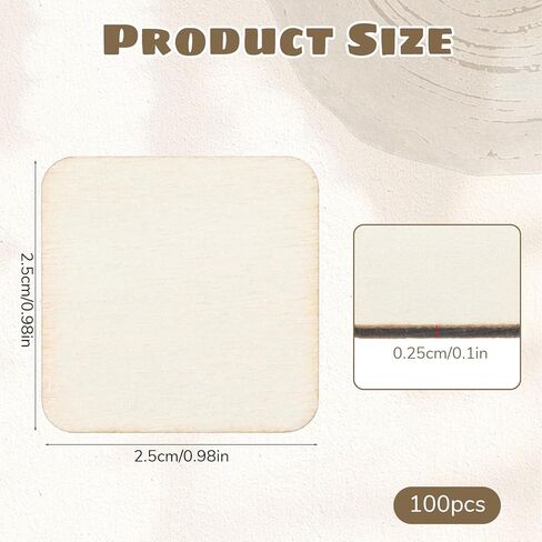 100pcs Unfinished Wood Pieces, 1 Inch Wood Square, Blank Natural Wood Squares Round Corner, Unpainted Wood Pieces for Painting Writing Coasters Carving Letter DIY in Kuwait
