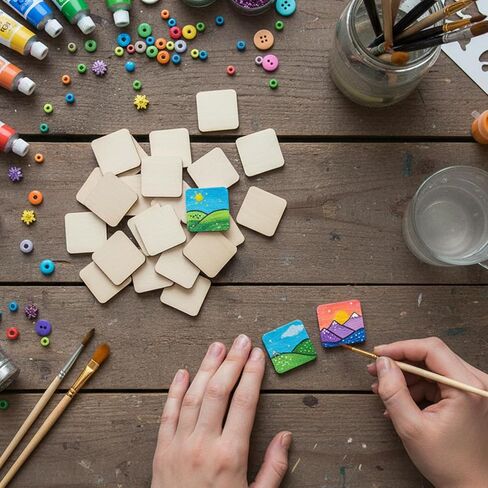 100pcs Unfinished Wood Pieces, 1 Inch Wood Square, Blank Natural Wood Squares Round Corner, Unpainted Wood Pieces for Painting Writing Coasters Carving Letter DIY in Kuwait