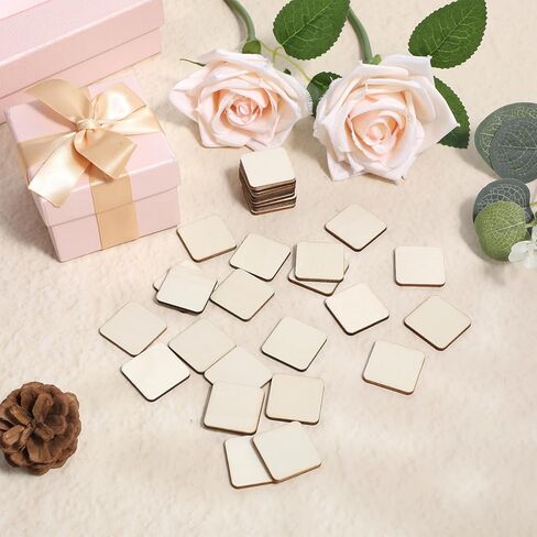 100pcs Unfinished Wood Pieces, 1 Inch Wood Square, Blank Natural Wood Squares Round Corner, Unpainted Wood Pieces for Painting Writing Coasters Carving Letter DIY in Kuwait