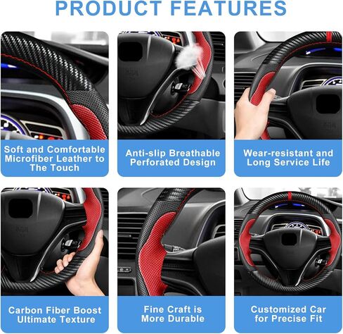 Carbon Fiber DIY Stitching Steering Wheel Cover for Honda Civic 8th Generation 2006 2007 2008 2009 2010 2011 3 Spokes Accessories, Full Wrap Microfiber Leather Hand Sewn 13.5-14.5 inches in Saudi Arabia