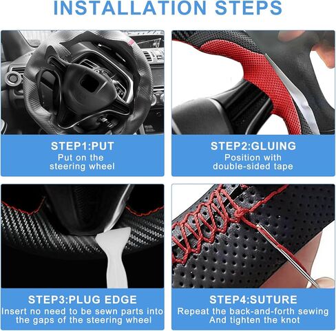 Carbon Fiber DIY Stitching Steering Wheel Cover for Honda Civic 8th Generation 2006 2007 2008 2009 2010 2011 3 Spokes Accessories, Full Wrap Microfiber Leather Hand Sewn 13.5-14.5 inches in Saudi Arabia