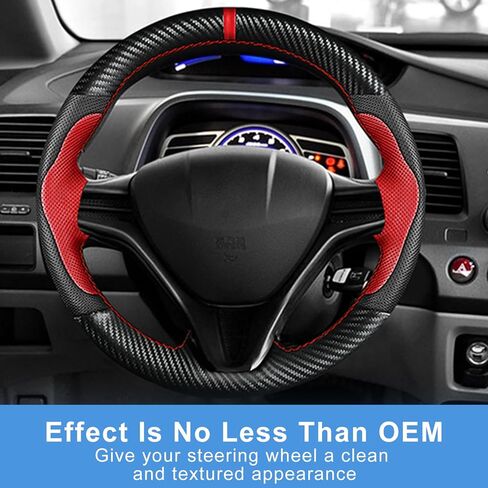 Carbon Fiber DIY Stitching Steering Wheel Cover for Honda Civic 8th Generation 2006 2007 2008 2009 2010 2011 3 Spokes Accessories, Full Wrap Microfiber Leather Hand Sewn 13.5-14.5 inches in Saudi Arabia