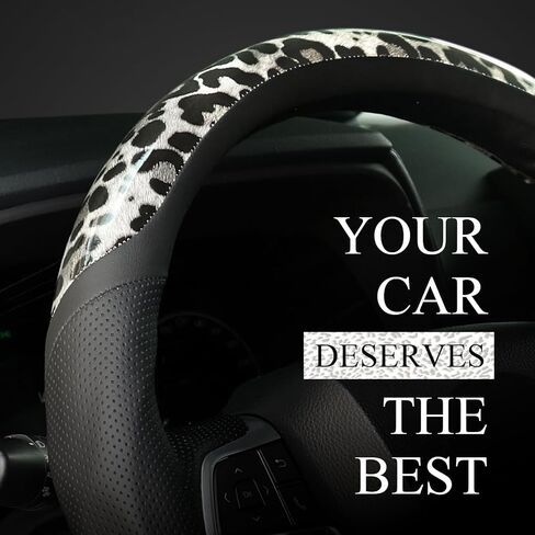 KAFEEK Leopard Steering Wheel Cover, Black and Gray Breathable Microfiber Leather Anti-Slip Car Steering Wheel Protector, Universal Fit 14.5-15 Inch, Cool Cheetah Print Auto Interior Accessories in Kuwait