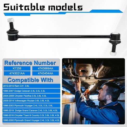 2Pcs Front Stabilizer Sway Bar Link, Compatible with 1996-2007 Dodge Caravan, 1996-2020 Grand Caravan; 1996-2016 Chrysler Town & Country, 2004-2008 Pacifica; Plymouth Voyager Volkswagen Routan Ram C/V in Saudi Arabia
