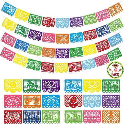 36 FT Cinco De Mayo Decorations, 2 Pack Mexican Party Banner, Plastic Fiesta Banner Colorful Papel Picado Hanging Banner String Flags Mexican Theme Party Dia De Los Muertos Day of the Dead Decor in Saudi Arabia